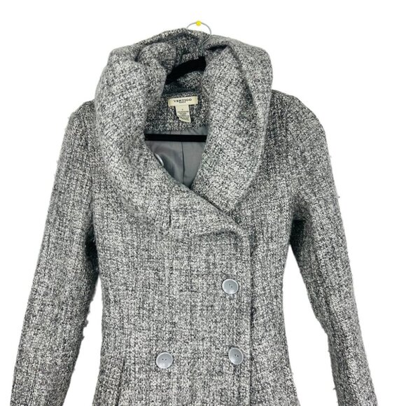 Vertigo Paris Grey Tweed Hooded Wool Blend Pea Coat Women Size S - Picture 6 of 15